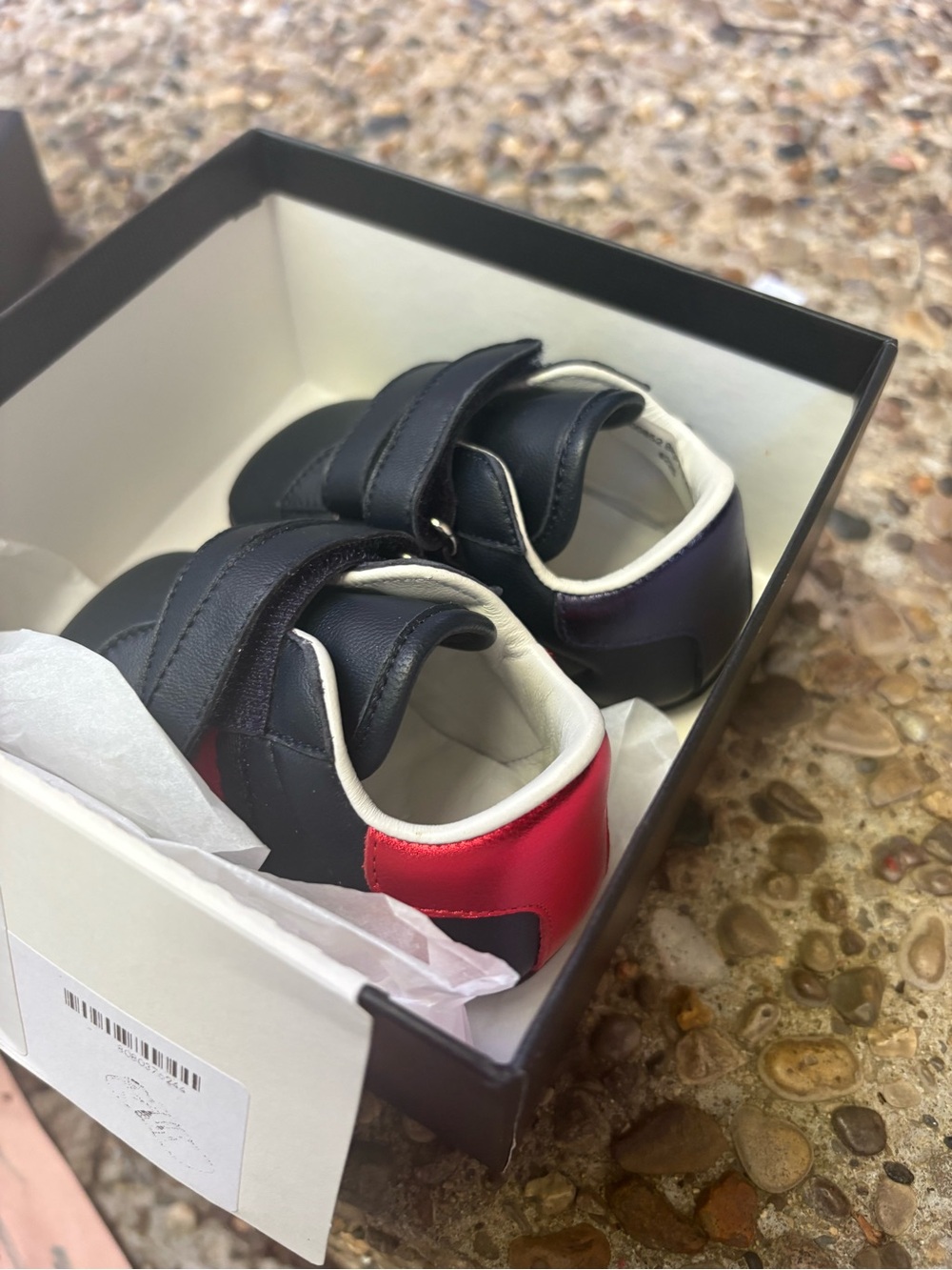 Gucci Baby Black Sneakers with Red Heel Accent